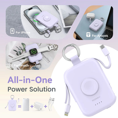 Portable Charger, 5000Mah Power Bank - Apple Watch Charger with Built-In Cables,Travel-Ready Portable Charger for Iphone 17/ 16/15/14 ,Android ,Apple Watch Ultra2/11/10/9/8, Black