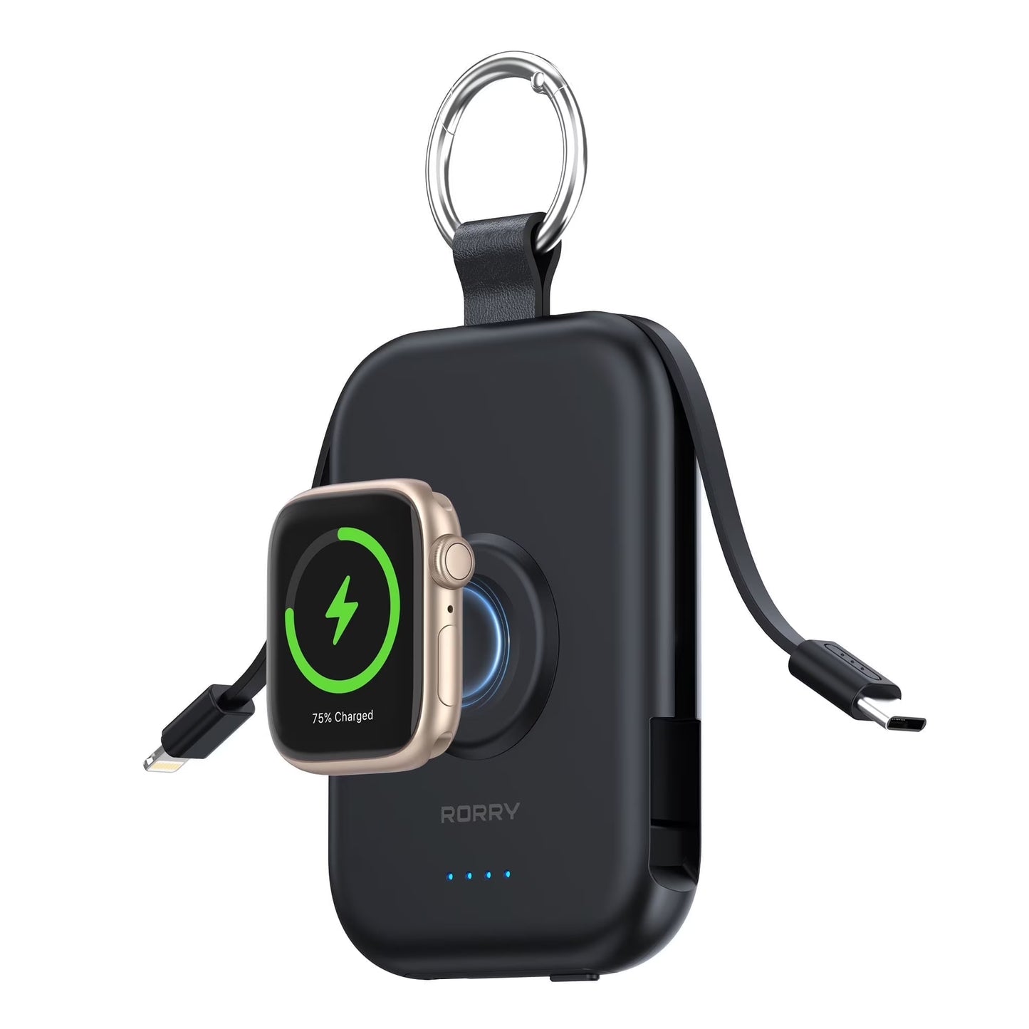 Portable Charger, 5000Mah Power Bank - Apple Watch Charger with Built-In Cables,Travel-Ready Portable Charger for Iphone 17/ 16/15/14 ,Android ,Apple Watch Ultra2/11/10/9/8, Black